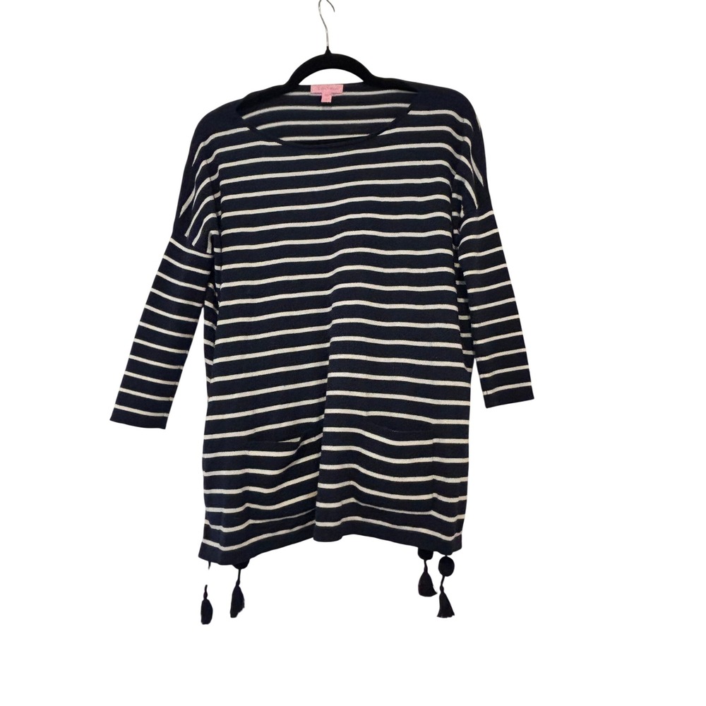 Lilly Pulitzer oversized XXS cotton blend blue/white coastal stripe shirt N